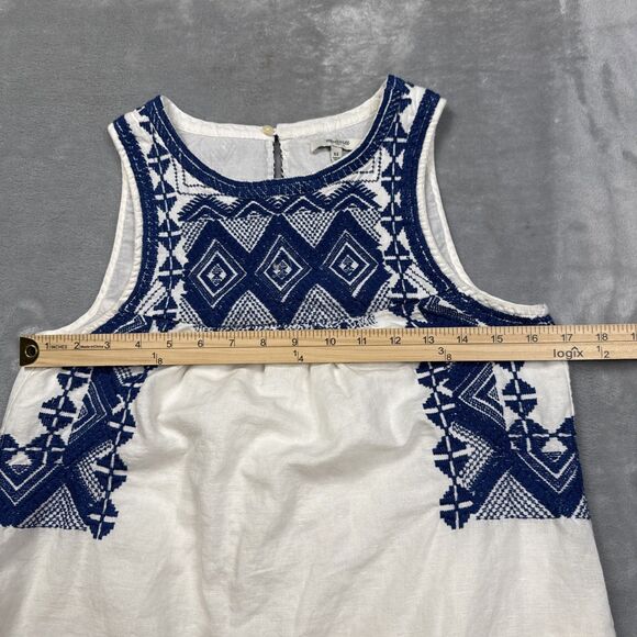 Madewell Blue White Embroidered Calista Dress XS Cotton Linen Blend Boho - Picture 2 of 7